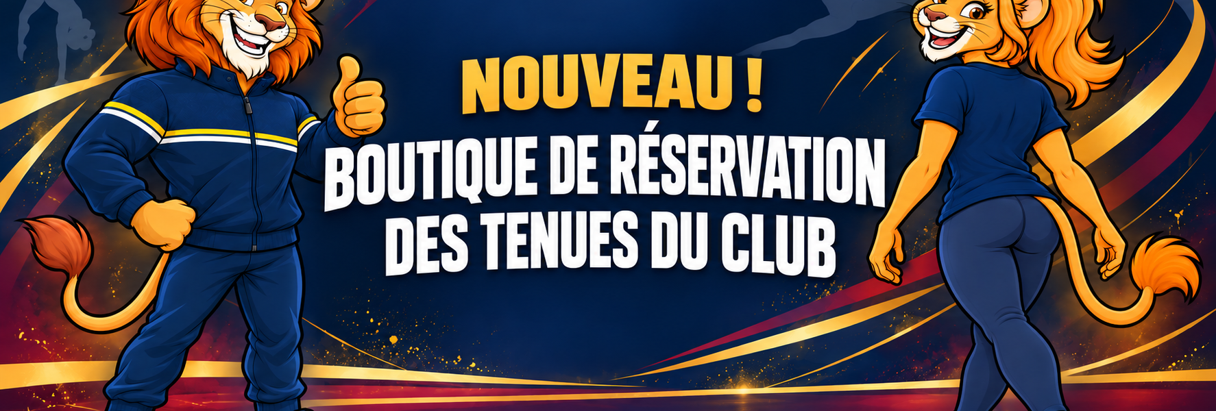 Lion et lionne des CSM Limoges annonçant la nouvelle boutique de réservation des tenues du club.
