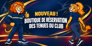Lion et lionne des CSM Limoges annonçant la nouvelle boutique de réservation des tenues du club.